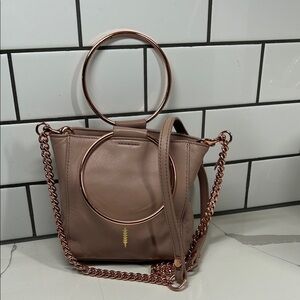 Thacker le bucket tan purse with Rose Gold Accents